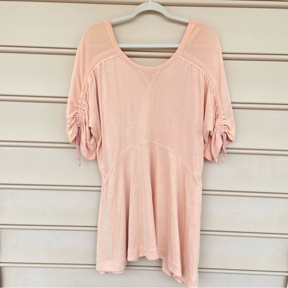 Free People Peach Pink Drawstring Sleeve Oversized Sweatshirt Mini Dress – XS